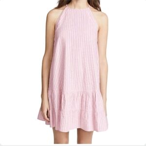 Rebecca Taylor Pink Striped Halter Dress Tiered Ruffle Hem Size 8